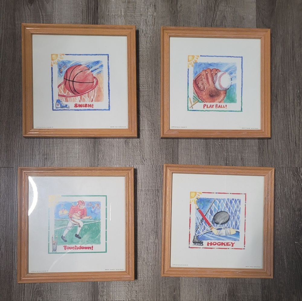 1999 Lila Rose Kennedy Sports Theme Framed Prints Set of 4